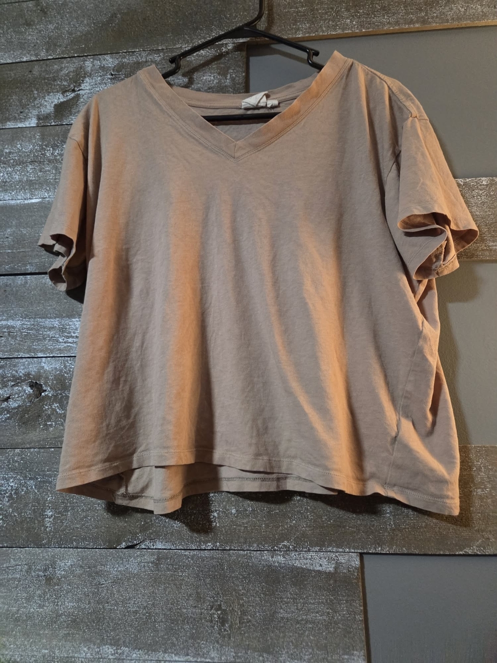 White Crow Relaxed V-Neck Short Sleeve Tee in Taupe